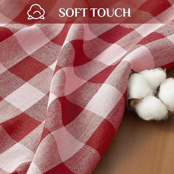 Softalker Checkered Tablecloth Rectangle, Outdoor Linen Cotton Gingham Table Cloth with Tassel, Heavy Duty Wrinkle Free Buffalo Plaid Table Cover for Kitchen Dining Home Party - 55 x 102 Inch, Red