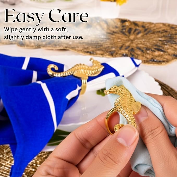 Seahorse Napkin Rings Set of 12, Metal Napkin Holders, Serviette Rings for Coastal, Nautical, Beach, Ocean Theme Table Decor, Wedding Decorations, Summer Party (Gold) - ALPHA Living HOME