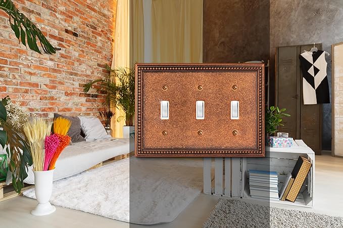 Henne Bery Raised Pearls Decorative Wall Plate Switch Plate Outlet Cover (Triple Toggle, Sponged Copper)