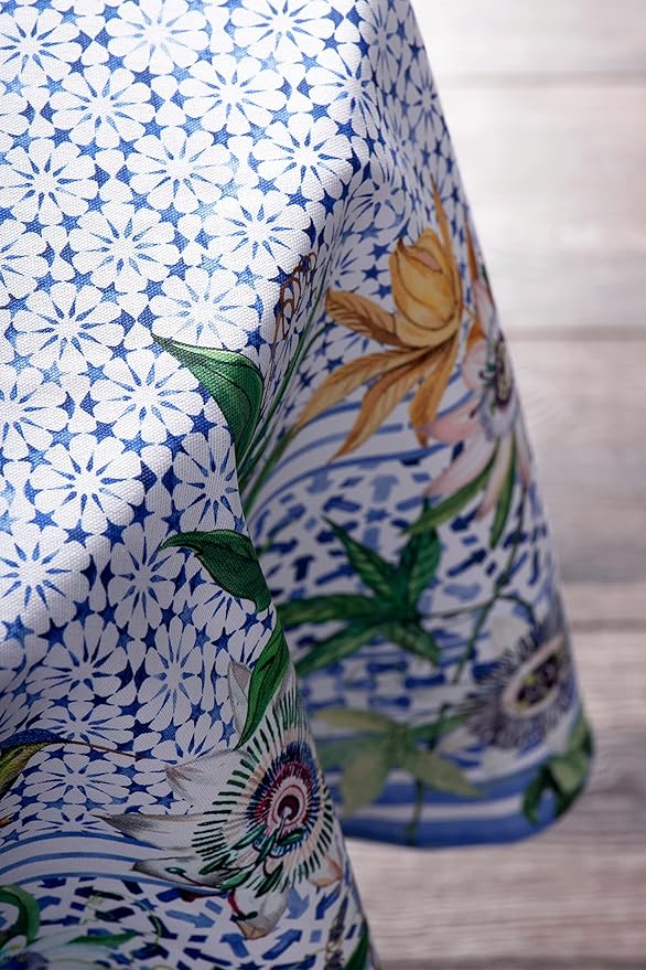 Maison d' Hermine Table Cloth Round Table 100% Cotton 63 Round Inches Tablecloth Reusable Decorative for Dining Room Farmhouse Home Valentines Day Decorations Spring Summer - Passiflora