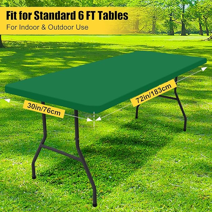 Smiry Rectangle Picnic Table Cloth, Waterproof Elastic Fitted Tablecloths for 6 Foot Tables, Washable Polyester Table Cover for Camping, Indoor and Outdoor (Hunter Green, 30"x72")