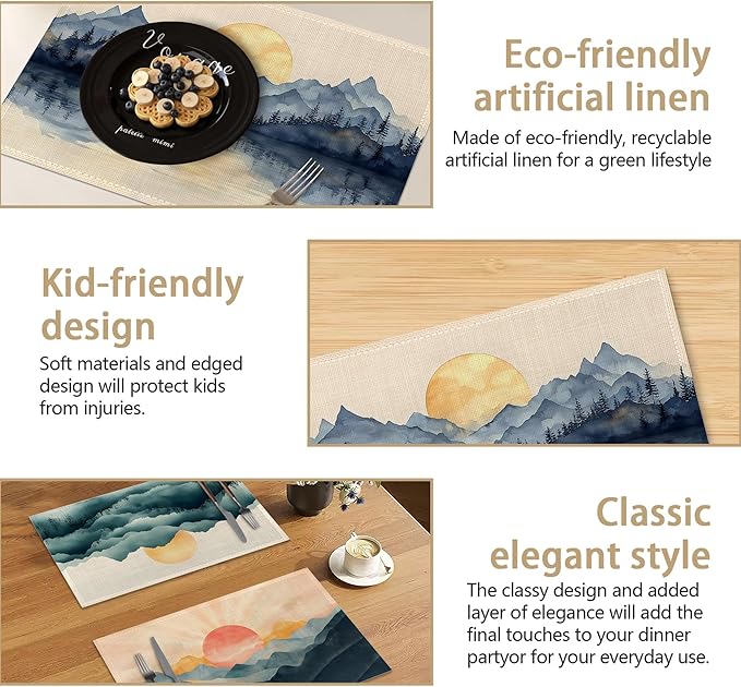 Tropical Landscape Placemats Set of 6,Palm Trees Sunset Seascape Exotic Linen Washable Kitchen Dining Table Mats Heat Resistant Place Mats for Home Party Indoor Holiday