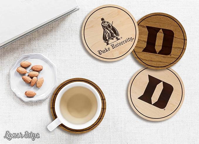 LazerEdge Duke Blue Devils Wooden Coaster Set - Maple Wood - Officially Licensed Product - 4-Pack
