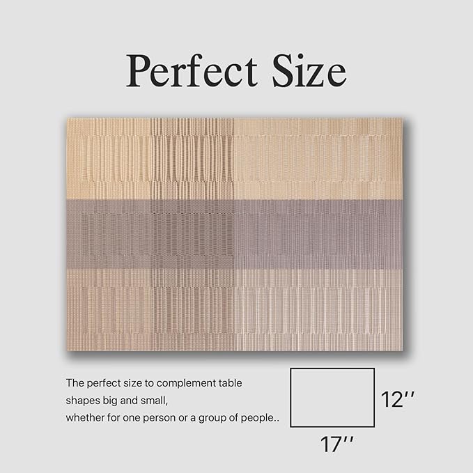 Placemats Set of 8 - Easy Clean Woven Vinyl Placemats for Dining Table, Indoor/Outdoor Place Mats, Washable PVC Table Mats （Gold Dune）