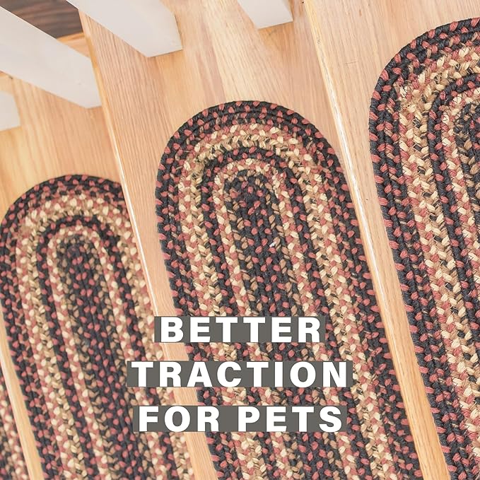 Homespice Prescott Jute Braided Stair Tread, Country Primitive Decor, Set of 13, Black and Red 8x28 Rectangle Rugs for Stairs - Easy to Clean, Tightly Stitched and Durable