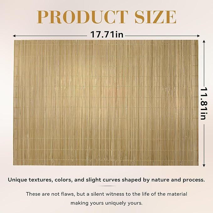 8-Pack Bamboo Placemats,Woven Heat-Resistant Rectangular Table Mats,Natural Dining Place Mats, Rustic Japanese Style Wood Mats for Indoor Dining,Kitchen and Party Use, Coffee