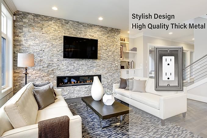 Henne Bery Sunken Pearls Heavy Duty Decorative Wall Plate Switch Plate Outlet Cover (Single Decorator, 2 Pack, Heirloom Silver)
