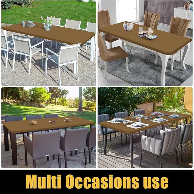 Smiry Rectangle Picnic Table Cloth, Waterproof Elastic Fitted Tablecloths for 8 Foot Tables, Washable Polyester Table Cover for Camping, Indoor and Outdoor (Brown, 30"x96")