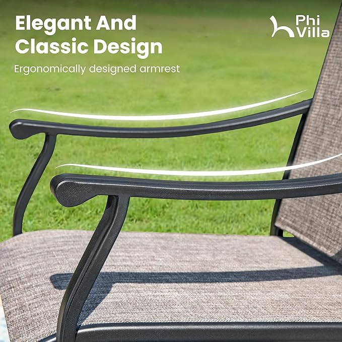 PHI VILLA Swivel Outdoor Chair Set of 2,Patio Swivel Rocking Chairs with Textilene Fabric and Metal Frame for All Weather,Outdoor Dining Chairs for Garden