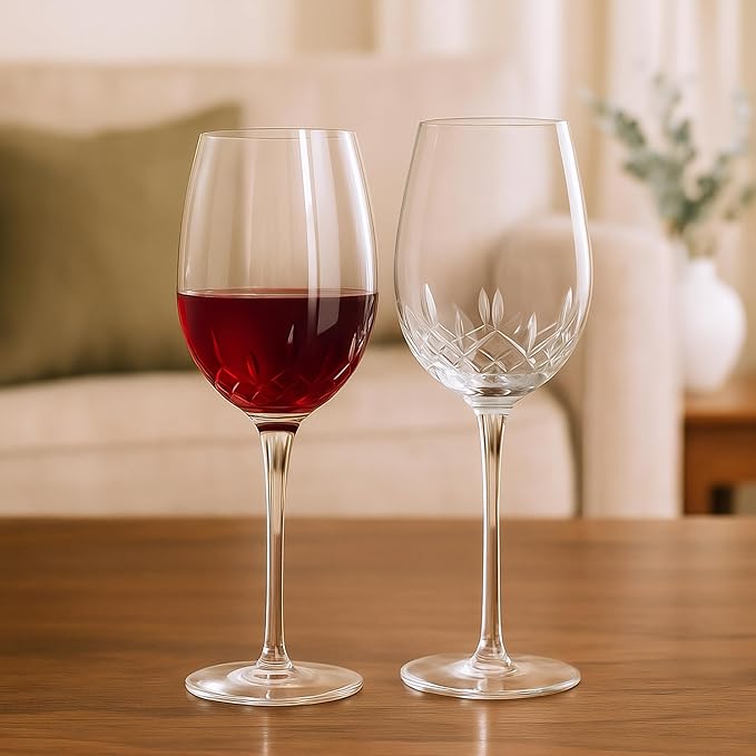 SHOSHIN Premium 22oz Handcrafted Wine Glasses - Lead-Free Crystal Goblets with Intricate Hand-Cut Designs, Extra Large Red Wine Stemware for Elegant Dining & Gift Giving