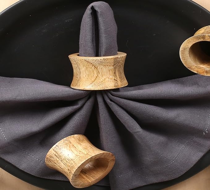 ALPHA Living HOME Rustic Wooden Napkin Rings Set of 12 - Handmade Natural Wood Napkin Holders for Table Decor, Farmhouse Dining, Weddings, Holidays, Parties, Everyday Use, Elegant (Brown