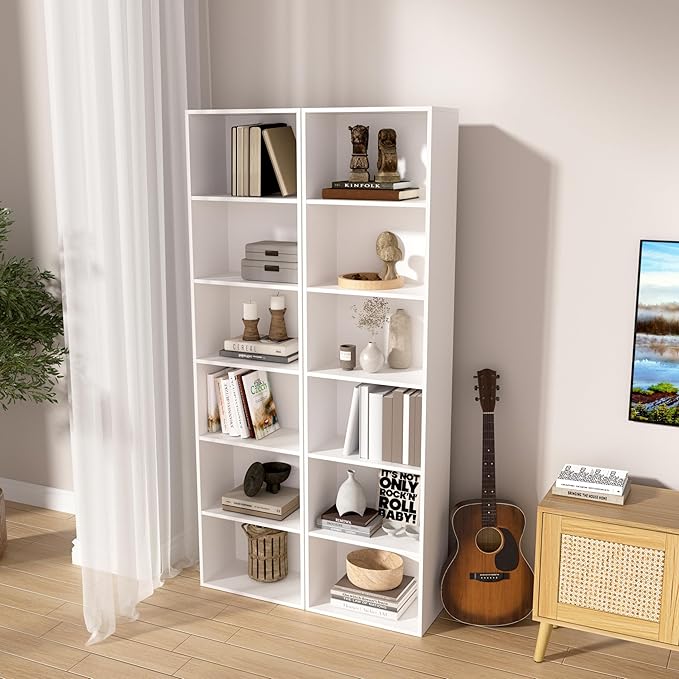 Wooden 6 Cube Storage Organizer, White 6 Cube Storage Shelf, 6 Tier Closet Organizers Storage Cubes Display Cubby, Versatile Cubes Open Bookshelf and Cubby Organizer for Any Space 15.7inch