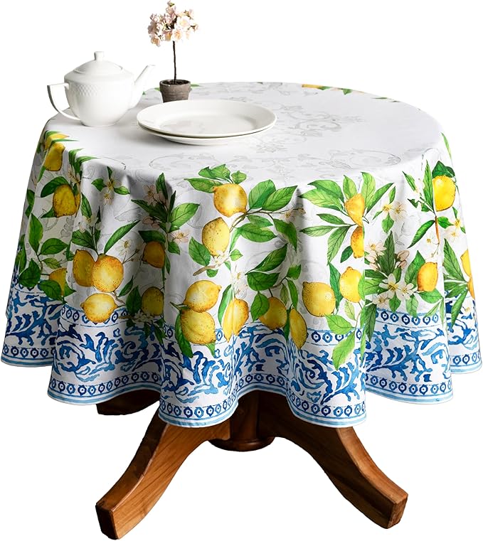 Maison d' Hermine Table Cloth Round Table 100% Cotton 63 Round Inches Tablecloth Reusable Decorative for Dining Room Farmhouse Home Valentines Day Decorations Spring Summer - Cedrat