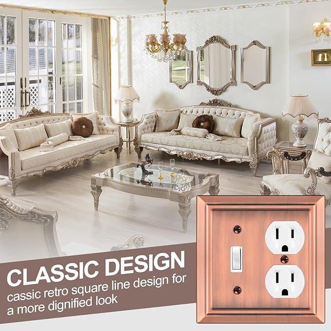 Metal Wall Plate for Electrical Outlets, Decorative Antique Copper Switch Plates Outlet Cover, Light Switch Cover Plate, 2-Gang Wall Plates (Toggle/Duplex, 2 Pack)