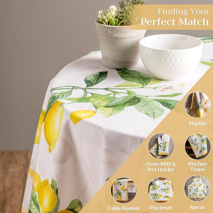Maison d' Hermine Table Cloth Round Table 100% Cotton 63 Round Inches Tablecloth Reusable Decorative for Dining Room Farmhouse Home Valentines Day Decorations Spring Summer - Limoncello