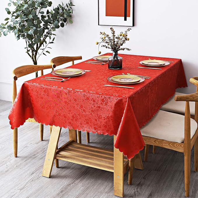 Smiry Rectangle Table Cloth, Waterproof Heavy Duty Vinyl Tablecloths, Wipeable Washable Table Cover for Kitchen and Dining Room (Red, 60" X 84")