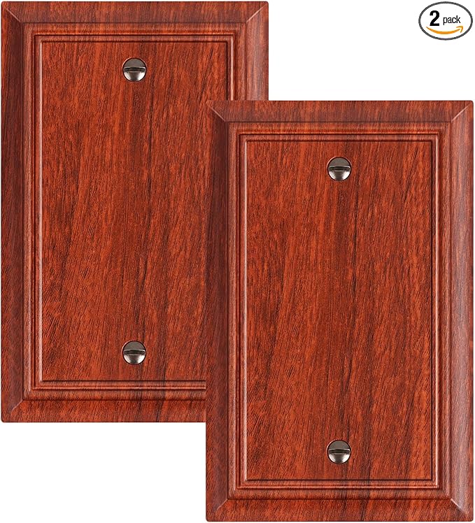 2-Pack Single Blank Wall Plate, Durable Natural Bamboo Fiber Wall Plate Cover,Wood Grain 1 Gang Wall Plate for Unused Outlets/Switches, Corrosion Resistant
