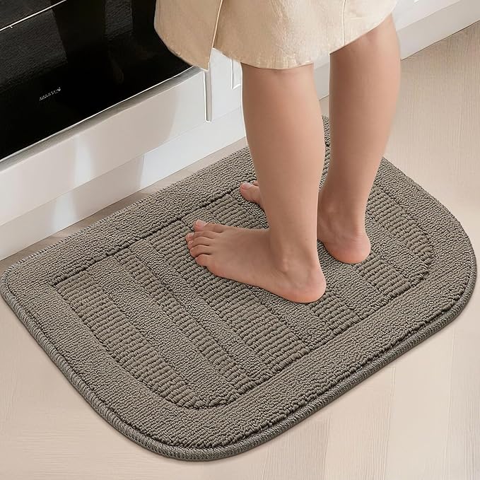 BEQHAUSE 30x18 Inch Kitchen Rug Mat Durable Kitchen Rugs Non-Slip Washable Absorbent Kitchen Mats for Floor Dirt-Resistant Semicircular Kitchen Mat (Taupe, 2PCS)