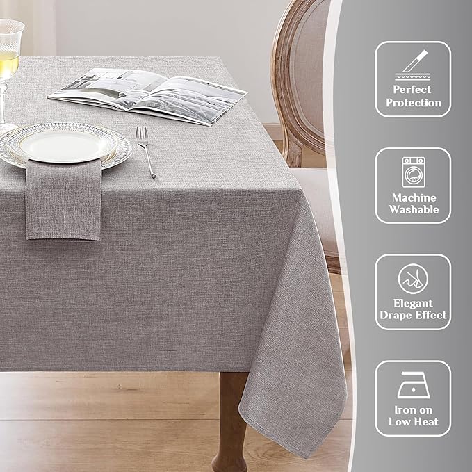 Softalker Outdoor Tablecloth 84x60 Inch Rectangle Grey Table Cloths Linen Textured Stain and Wrinkle Resistant Modern Decorative Dining Table Cover for Spring, Summer, Tea Party, Birthday, Pinic