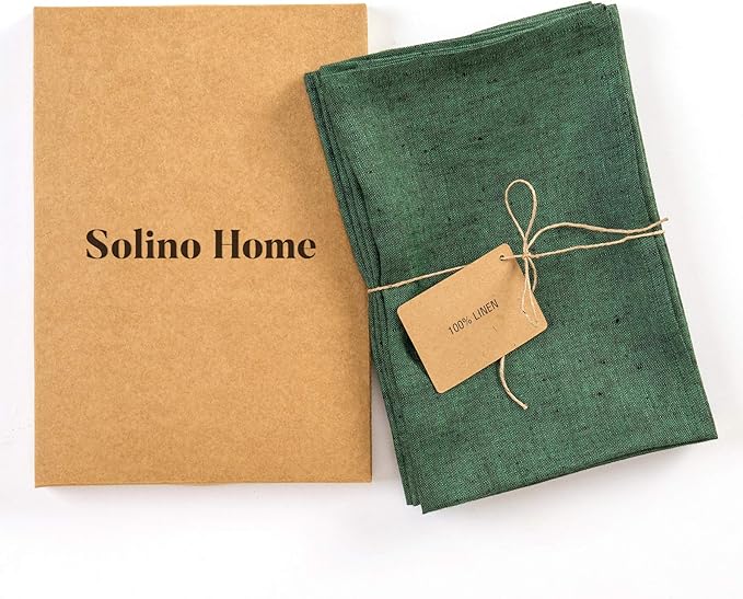 Solino Home Linen Napkins Set of 4-100% Pure Linen Forest Green Dinner Napkins Cloth 20 x 20 Inch for Winter, Easter, St Patricks Day - Athena, Handcrafted and Machine Washable