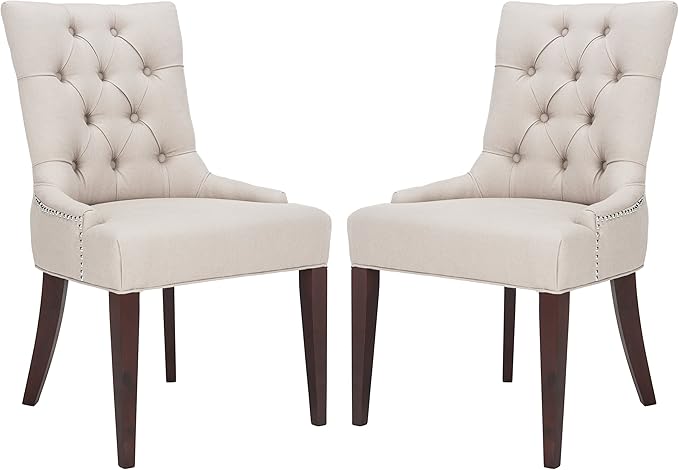 SAFAVIEH Home Collection - Amanda Tufted Upholstered Taupe Dining Chair Set of 2, Nailhead Trim, Classic Design (MCR4515A-SET2)