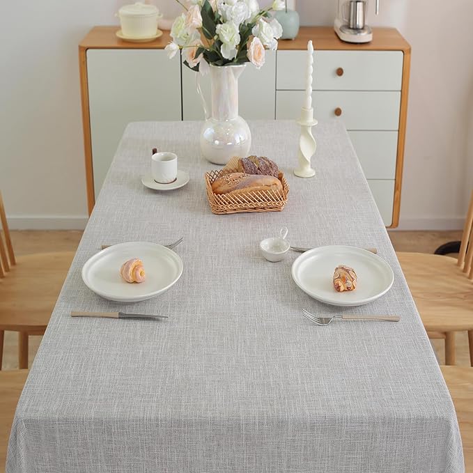 JIALE Textured Tablecloth, Heavy Duty Linen Style Farmhouse Table Cloth Rectangle Table, Wrinkle-Free Washable Waterproof Table Cover for Kitchen, Dining, Parties, 55"x90", Light Brown