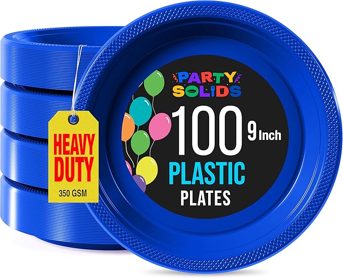 Dark Blue Plastic Plates For Party 9" Dark Blue Disposable Plates Heavy Duty 100 Pcs Plastic Dinnerware Sets Heavy Duty 350 GSM Disposable Dinnerware Set