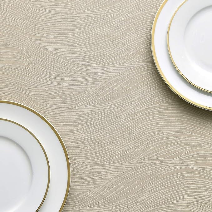 maxmill Jacquard Table Cloth Swirl Design Water Resistant Wrinkle Resistance Heavy Weight Soft Tablecloth for Kitchen Dinning Tabletop Decoration Oblong 60 x 140 Inch Beige