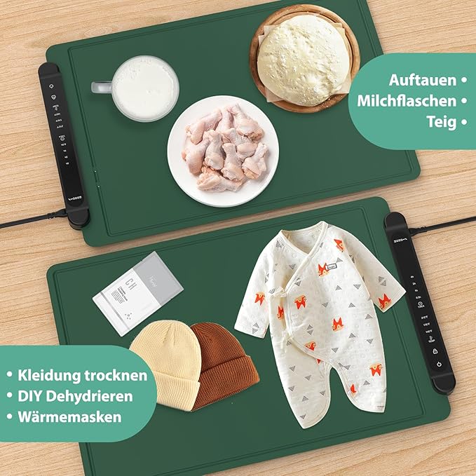 Food Warming Mat Electric Tray: Adjustable Silicone Heating Pad with 3 Temperature Settings 4 Timer Function Portable Roll Up Hot Plate for Buffets Party Gatherings Kitchen Warmer Countertop Green