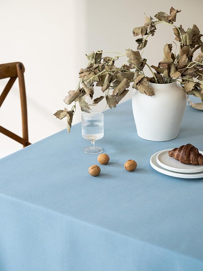 Blue Linen Table Cloths for Rectangle Tables Farmhouse Neutral Tablecloth Rectangular Kitchen Decoration Dining Table Cover Washable 60x84