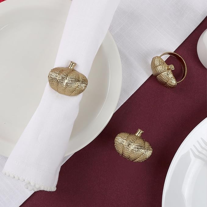 ALPHA Living HOME Set of 12 Pumpkin Napkin Rings Premium Metal Fall Harvest Table Decor Thanksgiving Dinnerware Holders, Autumn & Halloween Table Setting Accessories (Gold)
