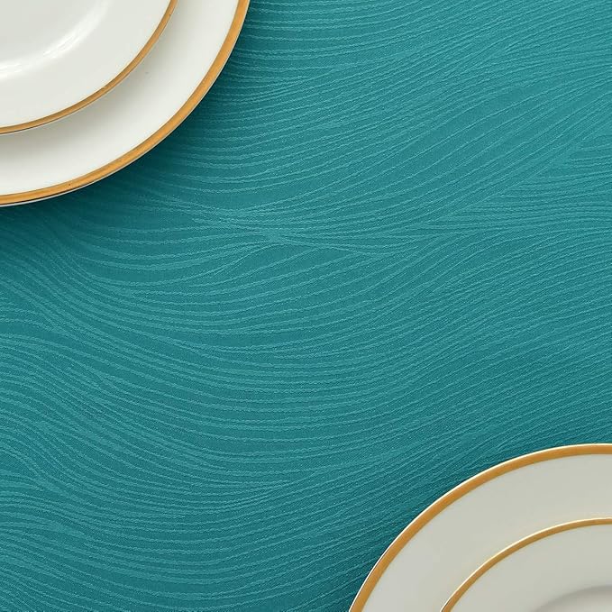 maxmill Jacquard Table Cloth Swirl Pattern Spillproof Wrinkle Resistant Water Proof Heavy Weight Soft Tablecloth for Kitchen Dinning Tabletop Outdoor Picnic Rectangle 52 x 70 Inch Teal