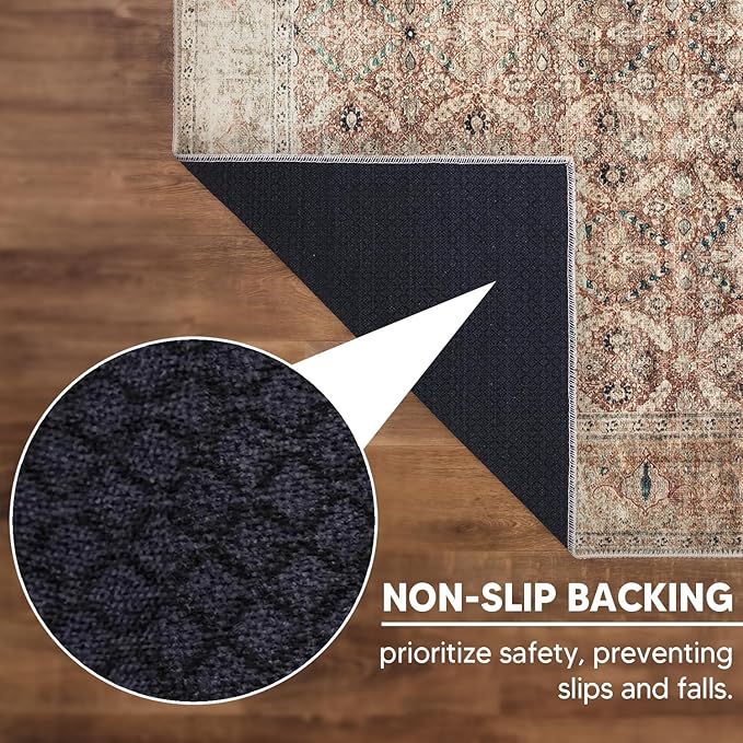 Keen Home Design 4x6 Rug - Machine Washable Area Rug with Non-Slip Backing, Ideal for Living Room, Dining Room, Bedroom - Vintage, Easy Clean, Durable, Low Pile - (4' x 6')