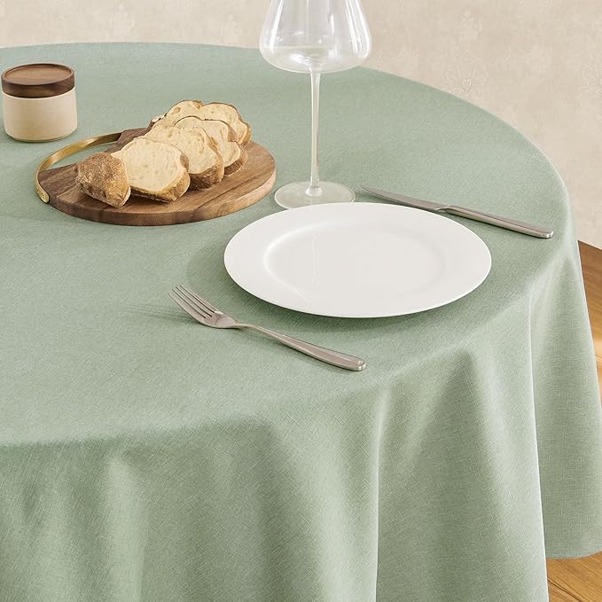 Tablecloth Linen Textured Waterproof & Stain Resistant Table Cloth Wrinkle Free Decorative Fabric Farmhouse Table Cover for Dining/Party/Buffet/Wedding, 60 x 60 Inch, Sage Green