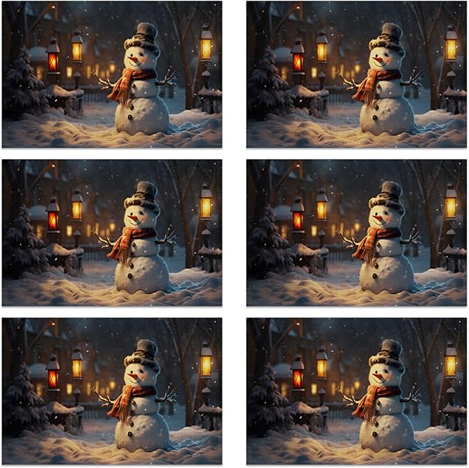 Christmas Snowman Placemats Set of 6, Linen Washable for Christmas, Thanksgiving, Party, and Daily Dining, Decorative Winter Table Mats for 4-6 Person Table