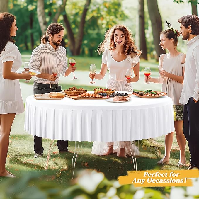 4 Pack White Spandex Round Tablecloths for 60 inch Tables, Stretchy Fitted 5FT Round Table Cloths, Wrinkle Free Table Cover with Skirt for Wedding Party Dining Banquet Baby Shower