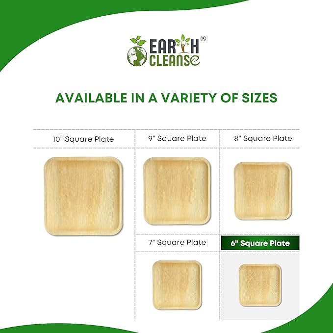 Compostable Palm Leaf Plates 6 Inch Square (100 Pack) | Disposable Biodegradable Plates Like Bamboo & Wooden | Microwave & Oven Safe | Eco-Friendly