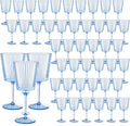 48 PCS Blue Ribbed Plastic Wine Glasses 13.5 OZ Ribbed Wine Glasses Detachable Wine Glass Elegant Fluted Glassware Vintage Style for Wedding Anniversary Birthday Dinner Parties(Blue, 48 Pack)