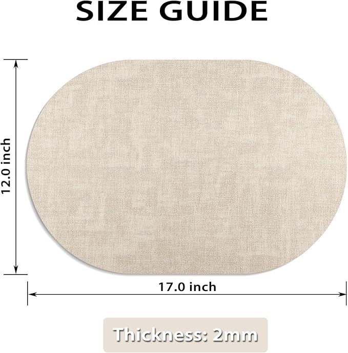 Placemats for Dining Table Set of 8 Non-Slip, Heat Resistant Oval Leather Placemat Double Layer, Waterproof Table Mats Easy to Clean for Kitchen Dining Room Coffee Office Table, Beige