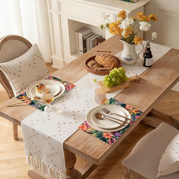 Placemats Set of 6 Tropical Parrot Forest Place Mats Washable Kitchen Dining Linen Table Mats Stain Heat, for Home Party Indoor 12x18 in