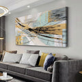 Abstract Wall Art Framed Wall Decor Modern Canvas Abstract Wall Art Black-Gold and Blue Grey Abstract Artwork for Living Room Bedroom Dining Room Home Office Decor 24"x48"