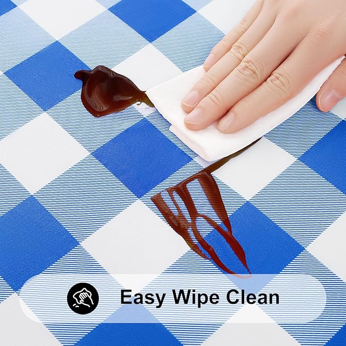 Smiry Rectangle Picnic Table Cloth, Elastic Waterproof Fitted Vinyl Tablecloths, Flannel Backed Buffalo Plaid Table Covers for Dining, Camping, Outdoor (White and Blue, 24" x 48")