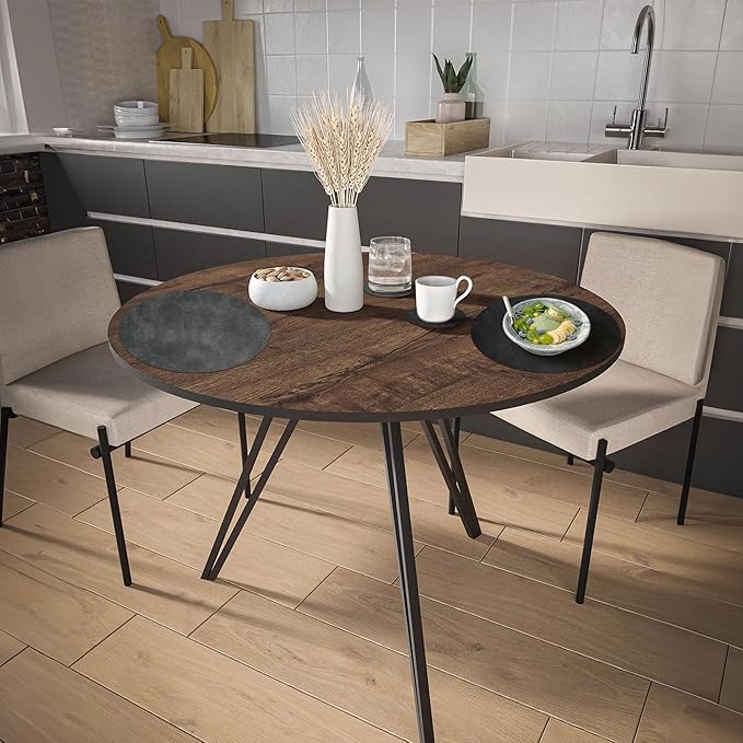 Round Placemats and Coasters Set of 8, Washable Reversible Faux Leather Placemats Cowhide Pattern Place Mats Wipeable Non-Slip 15 inch Round Kitchen Dining Table Mats (Gray Black, 8)