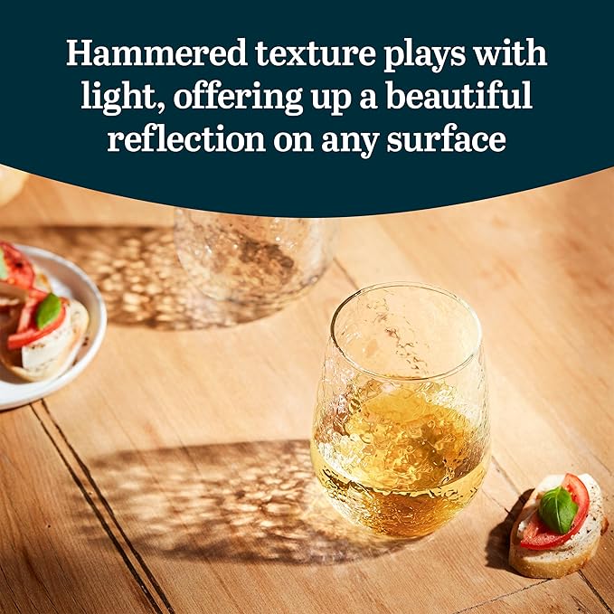Libbey Hammered Stemless All-Purpose Wine Glasses, 17-ounce, Set of 8