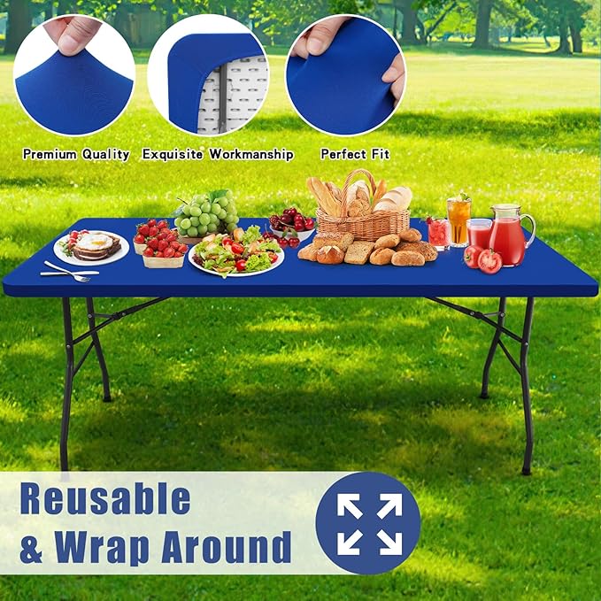 Spandex 4 Foot Rectangle Table Cloth 2 Pack, Elastic Fitted Tablecloths for Picnic, Stretch Washable Patio Table Cover for Outdoor, Camping, Banquet and Parties (Blue, 30"x48")