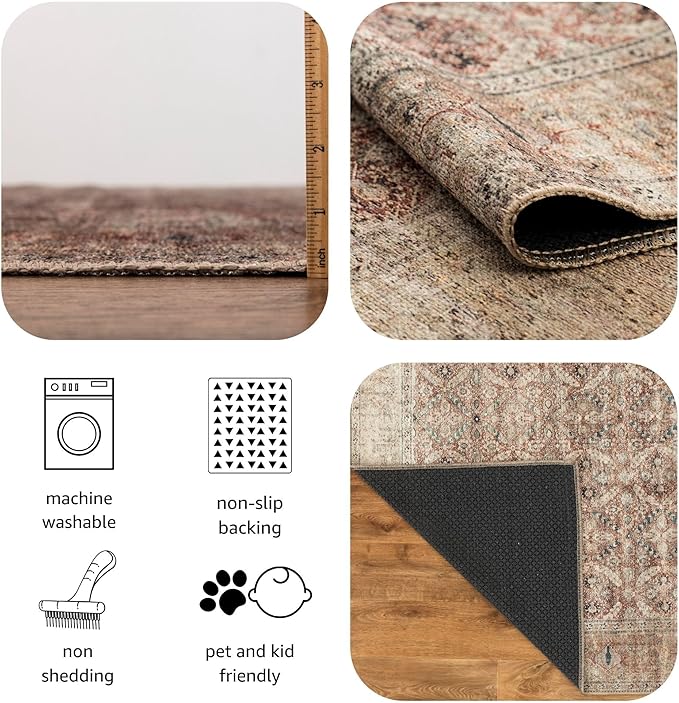 Keen Home Design 4x6 Rug - Machine Washable Area Rug with Non-Slip Backing, Ideal for Living Room, Dining Room, Bedroom - Vintage, Easy Clean, Durable, Low Pile - (4' x 6')