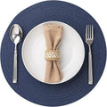 Round Placemats Set of 4 Woven Placemats Washable Braided Table Mats for Dining Table Heat Resistant Non-Slip Circle Place Mats(Navy Blue)