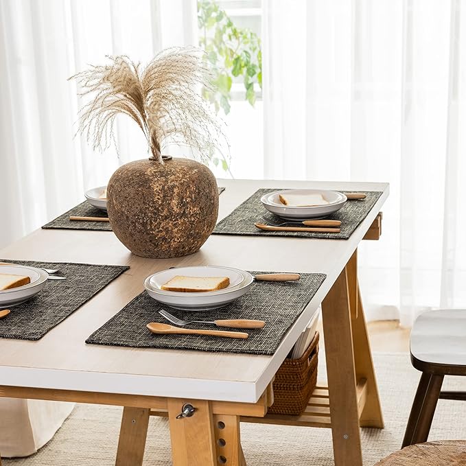 Placemats by Kevin Textile Set of 4 Heat Resistant Dining Table Place Mats Kitchen Table Mats, 13" x 19", Black Gold