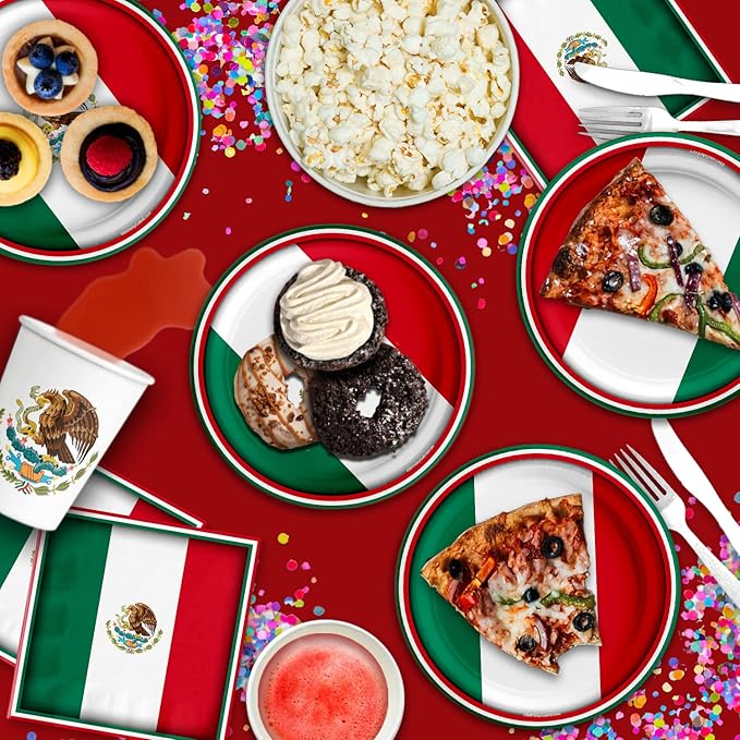 Mexico Flag Birthday Party Supplies Set Plates Napkins Cups Tableware Kit for 16