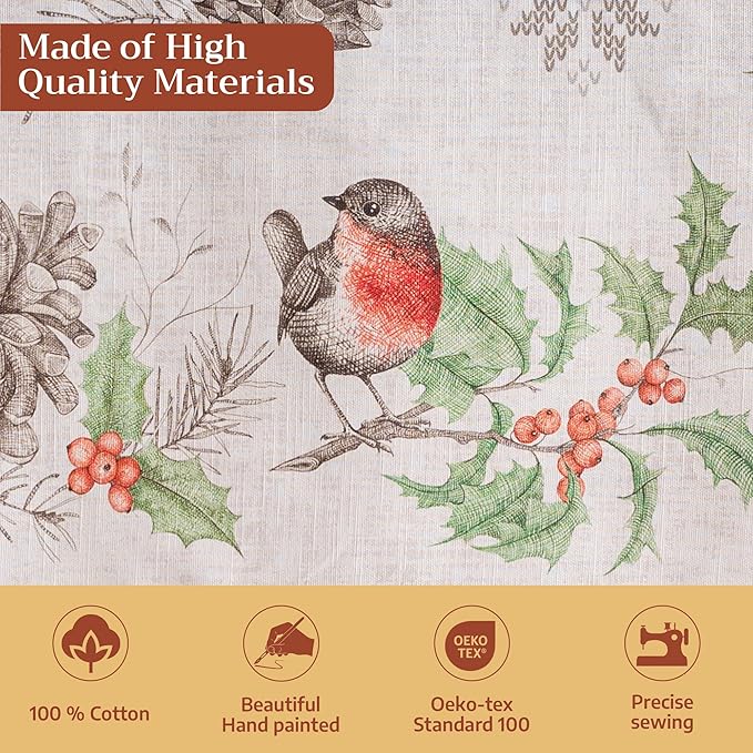Maison d' Hermine Table Cloth Round Table 100% Cotton 63 Inches Fall Tablecloth Reusable Everyday Use for Thanksgiving Christmas Decorations Dining Farmhouse Party (Christmas Dew)